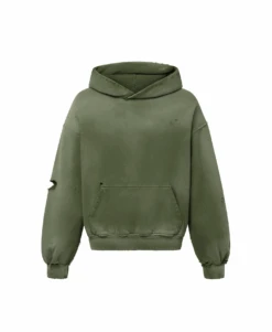450 GSM 'Faded Olive' Distressed Hoodie(450 Gsm Faded Olive Hoodie)