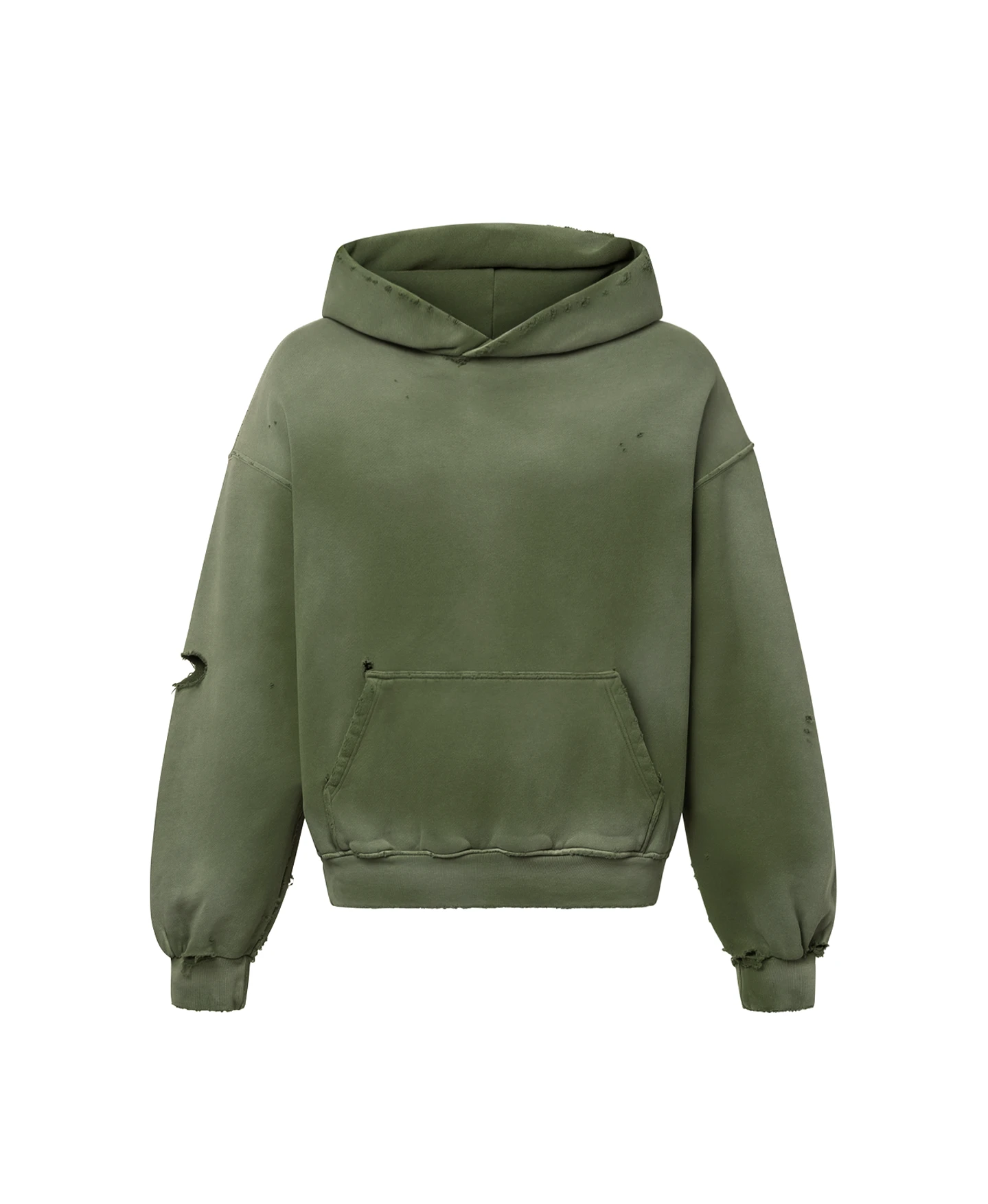 450 GSM 'Faded Olive' Distressed Hoodie(450 Gsm Faded Olive Hoodie) 3 450 GSM 'Faded Olive' Distressed Hoodie(450 Gsm Faded Olive Hoodie)